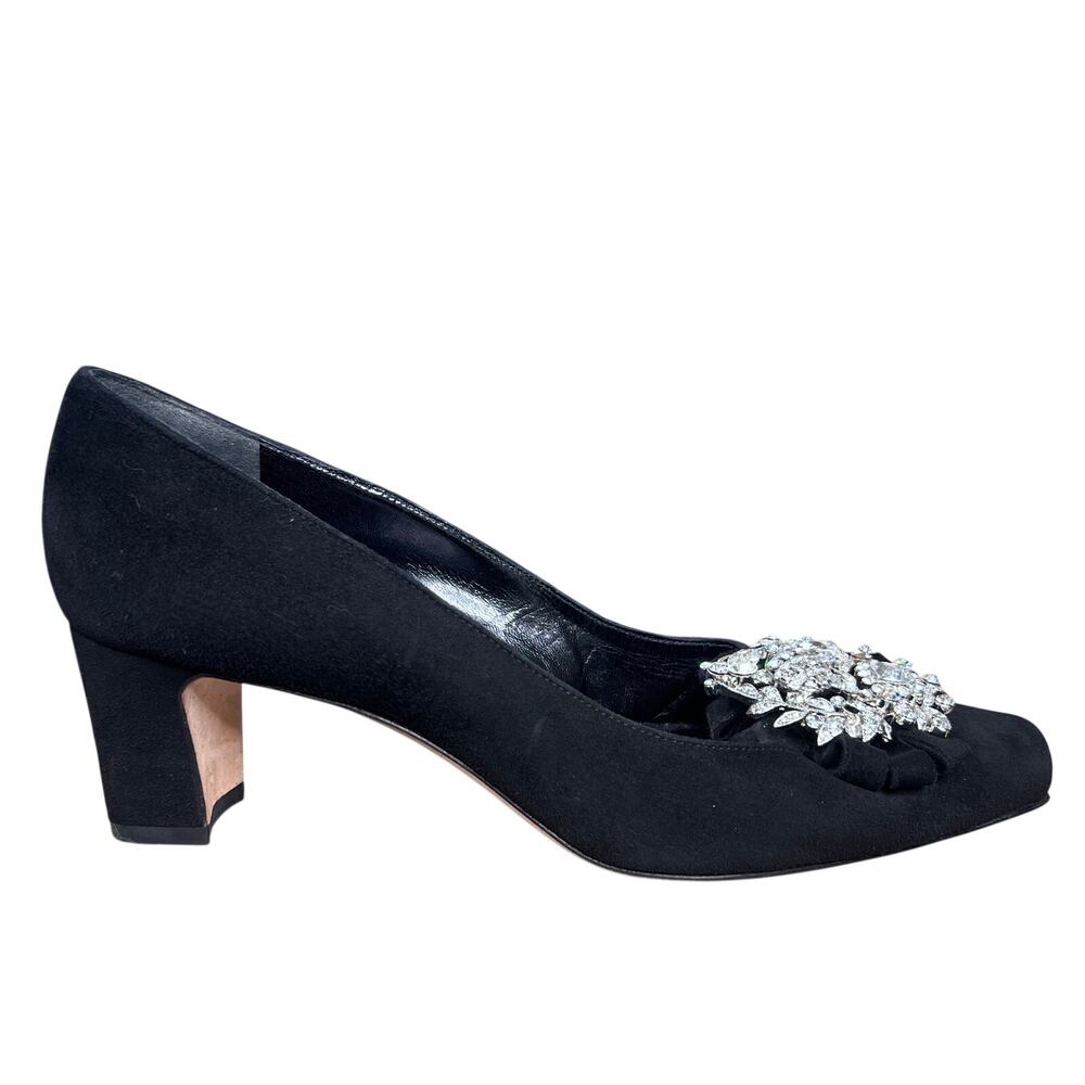 Manolo Blahnik Nadira Black Satin Crystal Embellished Pumps Size 38.5 US 8.5